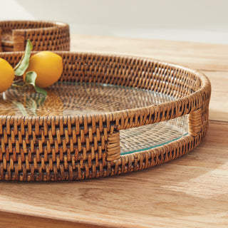 BURMA RATTAN ROUND SERVING TRAY