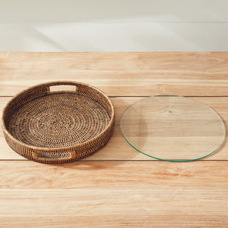 BURMA RATTAN ROUND SERVING TRAY