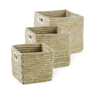 RIVERGRASS SQUARE BASKETS WITH HANDLES, SET OF 3