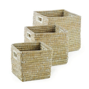 RIVERGRASS SQUARE BASKETS WITH HANDLES, SET OF 3