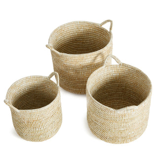 RIVERGRASS ROUND BASKETS WITH HANDLES, SET OF 3