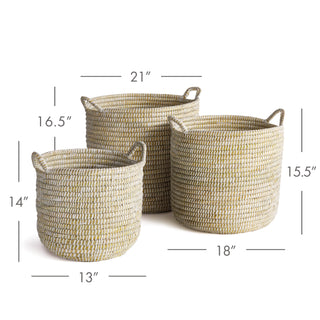 RIVERGRASS ROUND BASKETS WITH HANDLES, SET OF 3