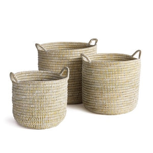 RIVERGRASS ROUND BASKETS WITH HANDLES, SET OF 3