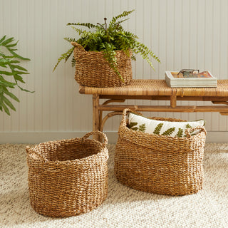 SEAGRASS OVAL BASKETS WITH HANDLES, SET OF 3