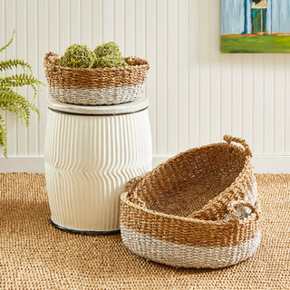 SEAGRASS SHALLOW BASKETS WITH HANDLES, SET OF 3
