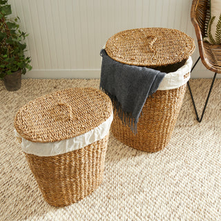 SEAGRASS OVAL HAMPER WITH LINING, SET OF 2