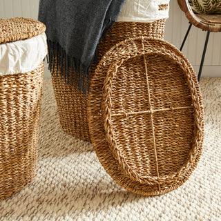SEAGRASS OVAL HAMPER WITH LINING, SET OF 2