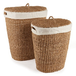 SEAGRASS OVAL HAMPER WITH LINING, SET OF 2