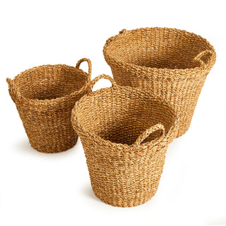 SEAGRASS TAPERED BASKETS WITH HANDLES, SET OF 3