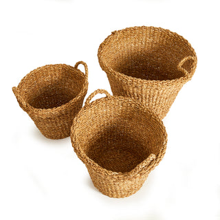 SEAGRASS TAPERED BASKETS WITH HANDLES, SET OF 3