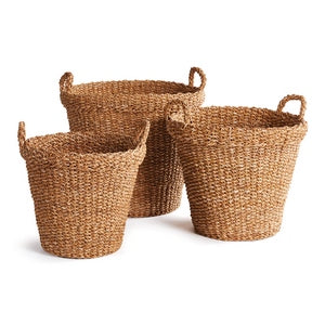 SEAGRASS TAPERED BASKETS WITH HANDLES, SET OF 3