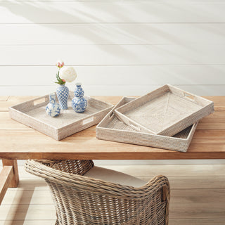 BURMA RATTAN OTTOMAN TRAYS, SET OF 3