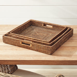 BURMA RATTAN OTTOMAN TRAYS, SET OF 3