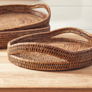BURMA RATTAN OVAL SERVING TRAYS, SET OF 3