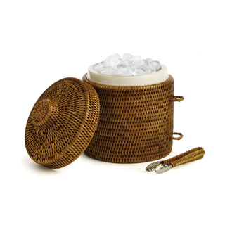 BURMA RATTAN ICE BOX & TONGS