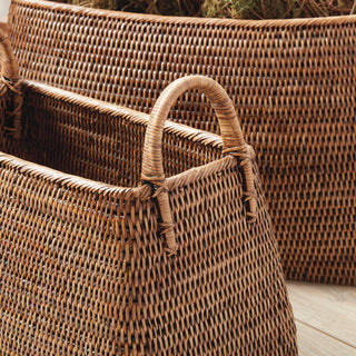 BURMA RATTAN NARROW MAGAZINE BASKETS, SET OF 2