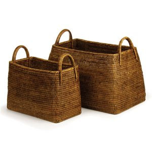 BURMA RATTAN NARROW MAGAZINE BASKETS, SET OF 2