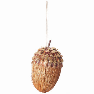 GILDED STRAW & PINE CONE ACORN ORNAMENT 7"H